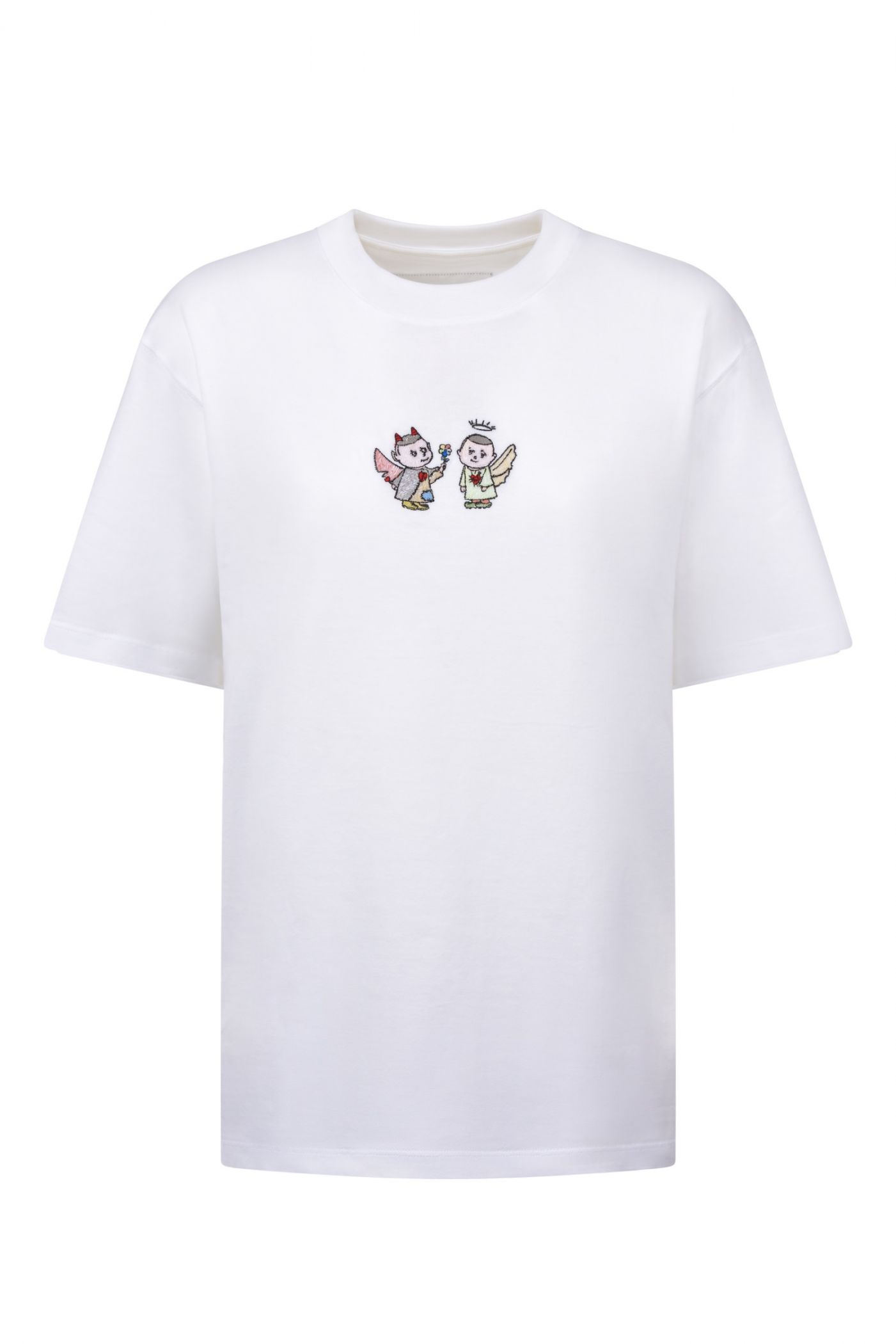 UNISEX REGULAR FIT T-SHIRT WITH ANGEL AND DEVIL EMBROIDERY