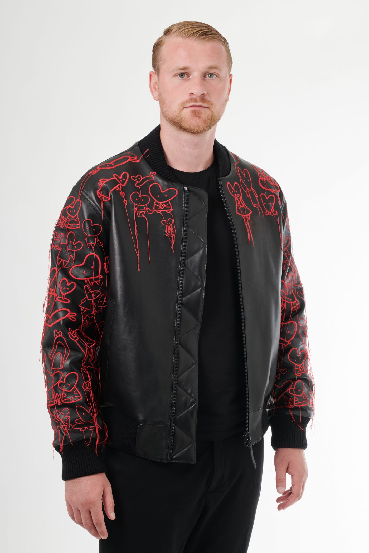 Bomber In Pelle Con Ricamo A Cuore