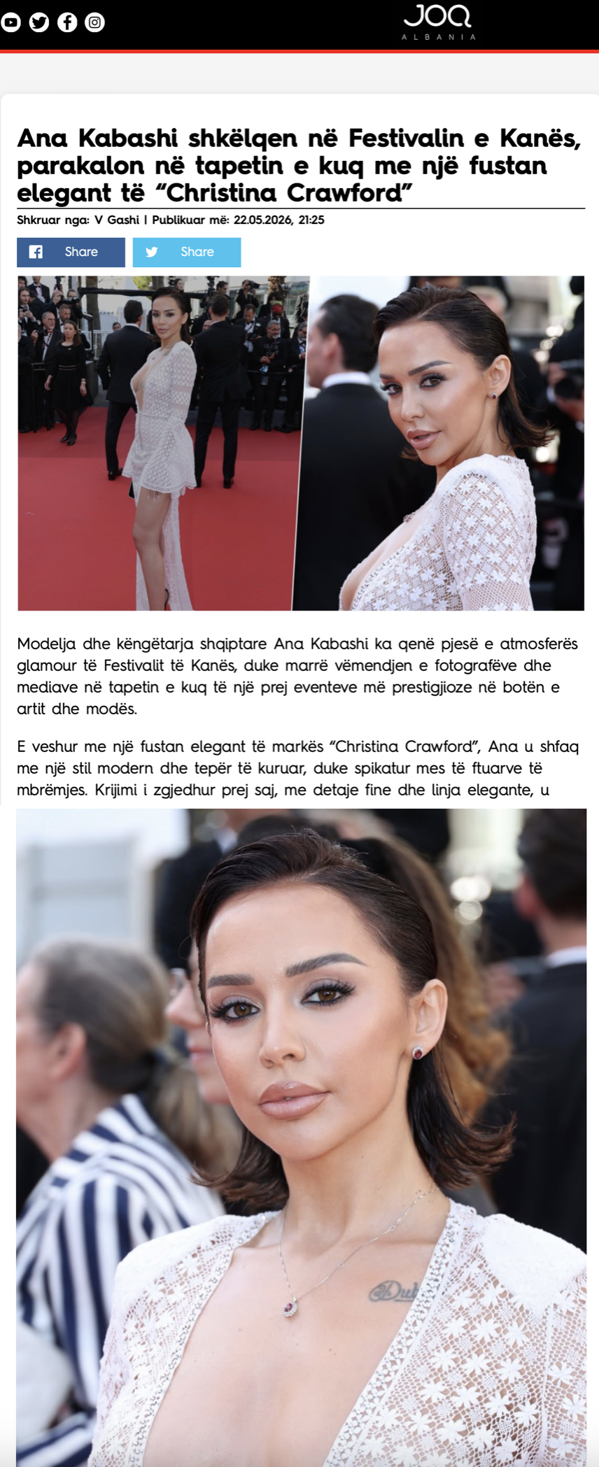 Ana Kabashi on the Cannes 2026 Red Carpet in Christina Crawford