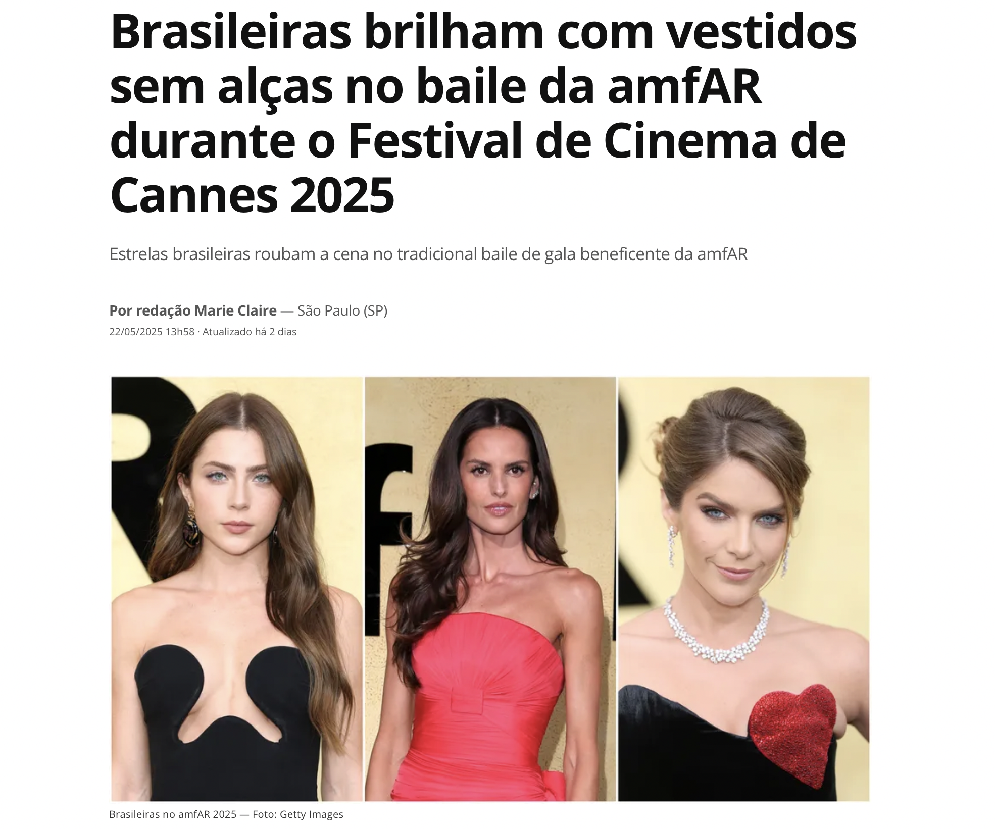 Brasileiras brilham com vestidos sem alças no baile da amfAR durante o Festival de Cinema de Cannes 2025