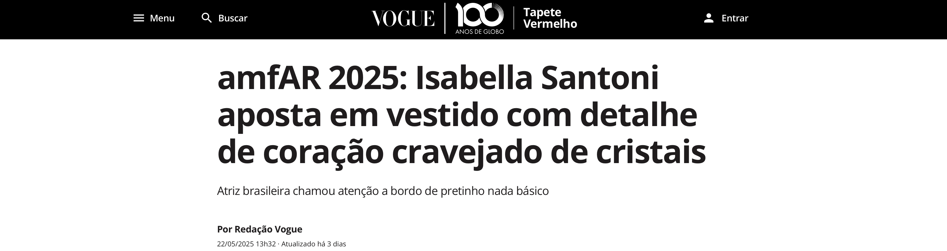 amfAR 2025: Isabella Santoni aposta em vestido com detalhe de coração cravejado de cristais